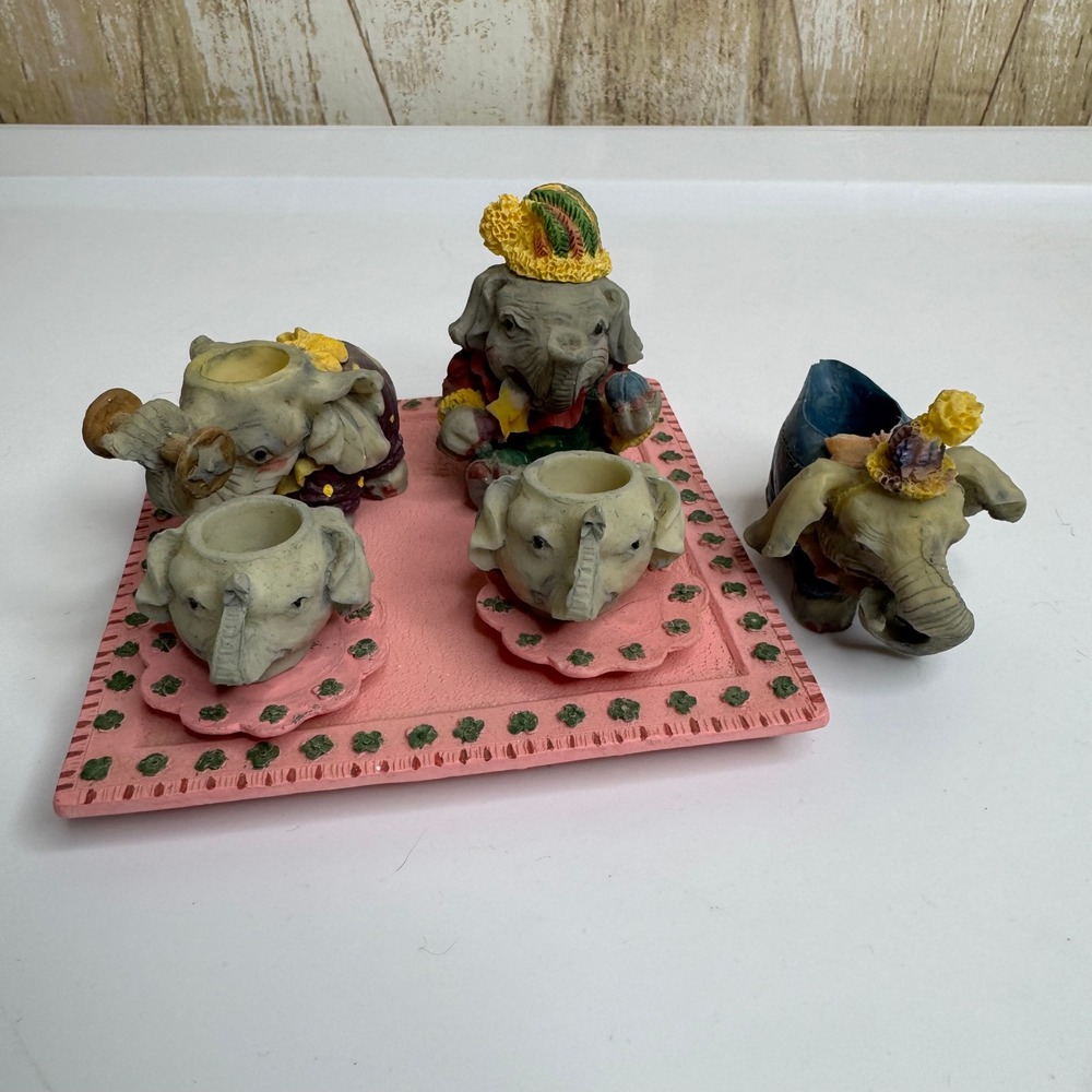 Popular Imports Elephant Teacup Set with Tray Miniature Collectible